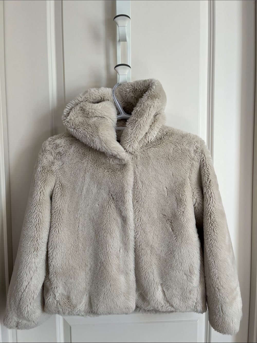 Zara Plush Hooded Faux Fur Jacket - Light Beige